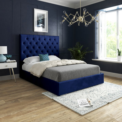  - Alma Upholstered Soft Velvet Blue Bed Frame