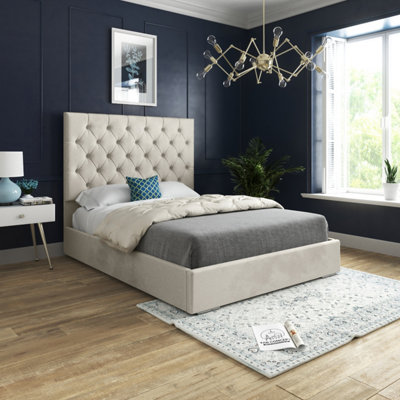  - Alma Upholstered Soft Velvet Cream Bed Frame