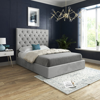  - Alma Upholstered Soft Velvet Grey Bed Frame