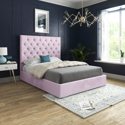  - Alma Upholstered Soft Velvet Pink Bed Frame