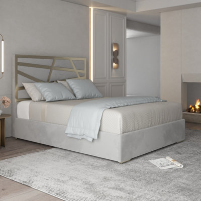  - Arabella Upholstered Soft Velvet Metal Grey Bed Frame