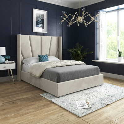  - Bellini Wide Curved Winged Upholstered Soft Velvet Cream Bed Frame