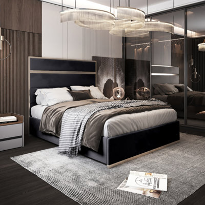  - Bentley Upholstered Soft Velvet Metal Black Bed Frame
