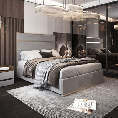  - Bentley Upholstered Soft Velvet Metal Grey Bed Frame