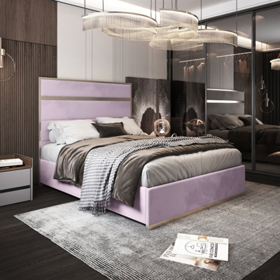  - Bentley Upholstered Soft Velvet Metal Pink Bed Frame