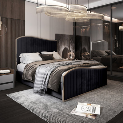  - Brixton Upholstered Soft Velvet Metal Black Bed Frame