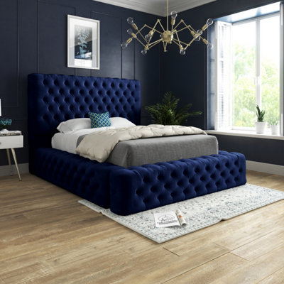  - Grand Milan Pleated Upholstery Blue Bed Frame