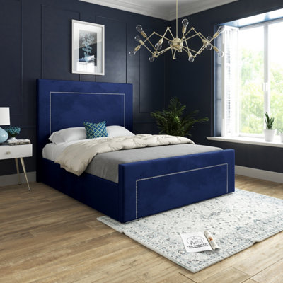  - Lucca Upholstered Soft Velvet Blue Bed Frame