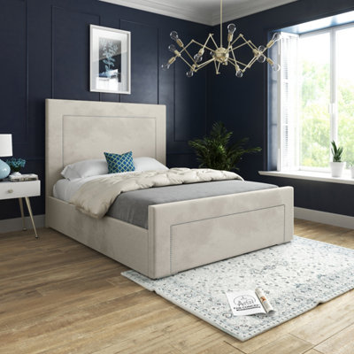  - Lucca Upholstered Soft Velvet Cream Bed Frame