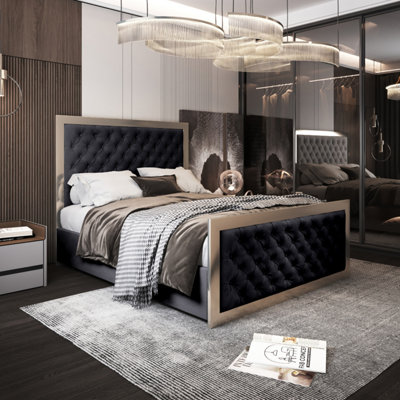  - Maddison Upholstered Soft Velvet Metal Black Bed Frame