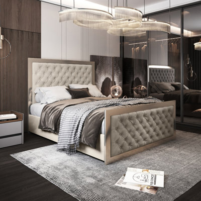  - Maddison Upholstered Soft Velvet Metal Cream Bed Frame