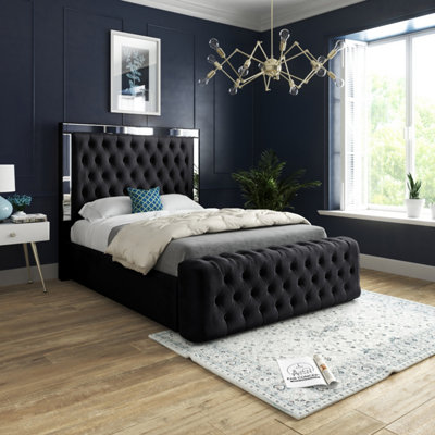  - Marino Mirror Upholstered Soft Velvet Black Bed Frame