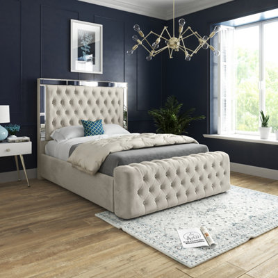  - Marino Mirror Upholstered Soft Velvet Cream Bed Frame