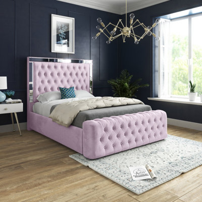  - Marino Mirror Upholstered Soft Velvet Pink Bed Frame