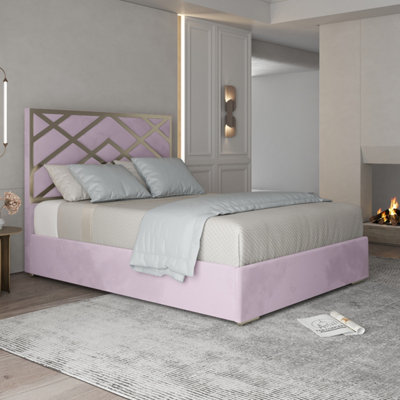  - Mayfair Upholstered Soft Velvet Metal Pink Bed Frame