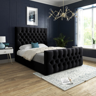  - Novara Upholstered Soft Velvet Black Bed Frame