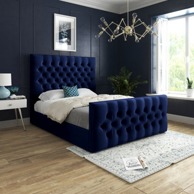  - Novara Upholstered Soft Velvet Blue Bed Frame