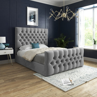  - Novara Upholstered Soft Velvet Grey Bed Frame