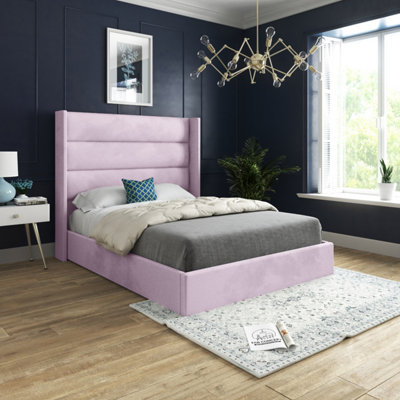  - Nuno Straight Winged Upholstered Soft Velvet Pink Bed Frame