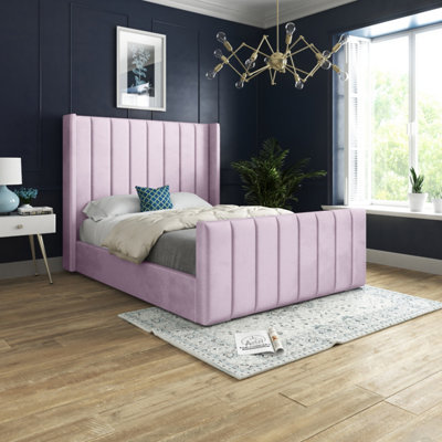  - Romano Straight Winged Upholstered Soft Velvet Pink Bed Frame