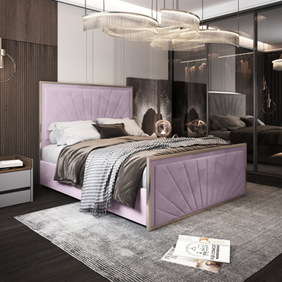  - Roxy Upholstered Soft Velvet Metal Pink Bed Frame