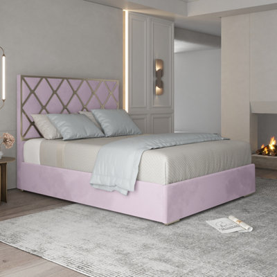  - Tammy Upholstered Soft Velvet Metal Pink Bed Frame