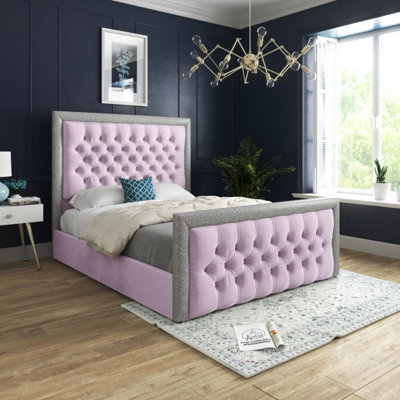  - Venice Glitter Border Upholstered Soft Velvet Pink Bed Frame