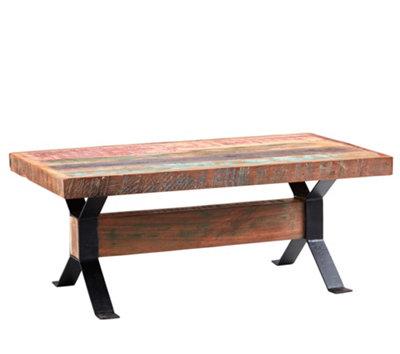 Vema Reclaimed Boat Wood And Metal Solid Rectangular Coffee Table from B&Q