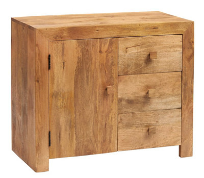 Hommoo Light Mango Wooden 3 Drawer Sideboard from B&Q