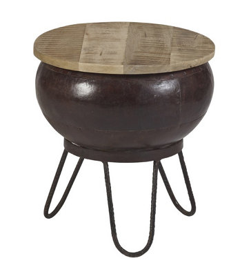 Kingwood Contemporary Reclaimed Metal & Wood Round Low Seater Coffee Table from B&Q