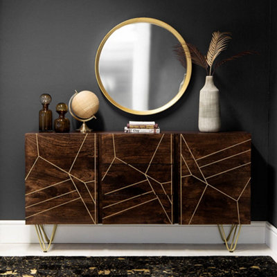 Loft Dark Mango Wood 3 Drawers 2 Door Medium Sideboard