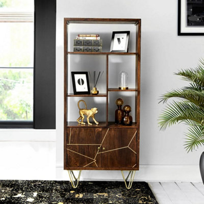 Loft Dark Mango Wood 2 Doors Multi Shelf Bookcase from B&Q