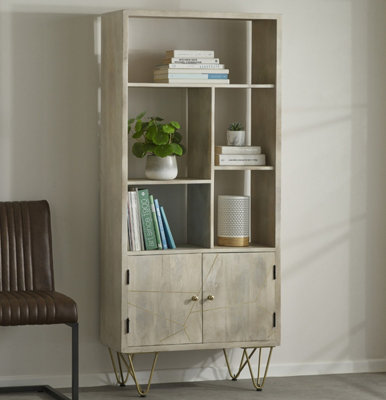 Nirvana Solid Light Mango Wood Multi Shelf Bookcase With 2 Doors from B&Q
