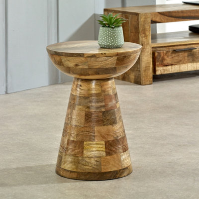 Alphon Mango Wooden Round Side Table Mushroom Style from B&Q