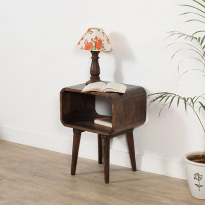  - Dynasty Dark Mango Wood Bedside Open Curve Edges Table