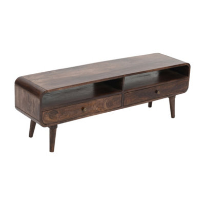  - Aertona Dark Mango Wood Large Tv Stand With 2 Drawers