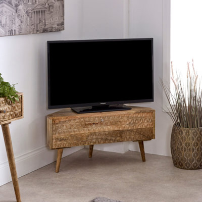  - Rejoya Light Mango Wood Corner Tv Stand