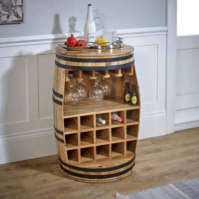 Natural Solid Dark Mango Wood Barrel Wine Sideboard from B&Q