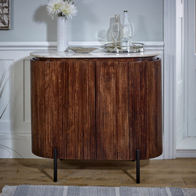 Ancient Mango Wood Sideboard/drinks Cabinet With Marble Top & Metal Legs from B&Q