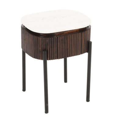  - Luxor Mango Wood Bedside Table With Marble Top & Metal Legs