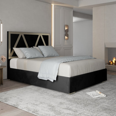  - Alison Upholstered Soft Velvet Metal Bed FrameBlack