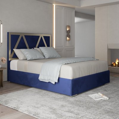  - Alison Upholstered Soft Velvet Metal Bed FrameBlue