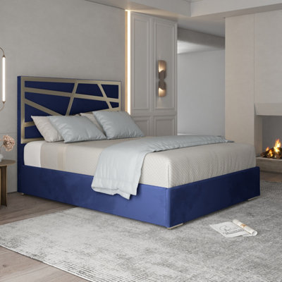  - Arabella Upholstered Soft Velvet Metal Bed FrameBlue