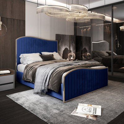  - Brixton Upholstered Soft Velvet Metal Bed FrameBlue