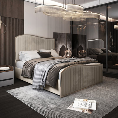  - Brixton Upholstered Soft Velvet Metal Bed FrameCream