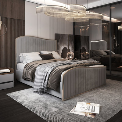  - Brixton Upholstered Soft Velvet Metal Bed FrameGrey