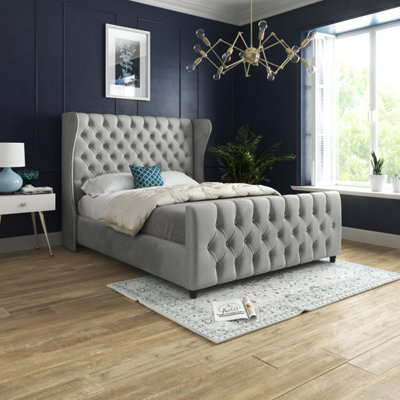  - Donati Straight Curved Top Upholstered Soft Velvet Bed FrameGrey