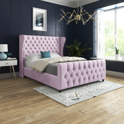  - Donati Straight Curved Top Upholstered Soft Velvet Bed FramePink