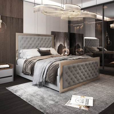  - Maddison Upholstered Soft Velvet Metal Bed FrameGrey