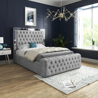  - Marino Mirror Upholstered Soft Velvet Bed FrameGrey